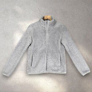 Uniqlo Sherpa Fleece Full Zip Jacket Women’s S Gray Cozy Teddy Outdoor Minimal
